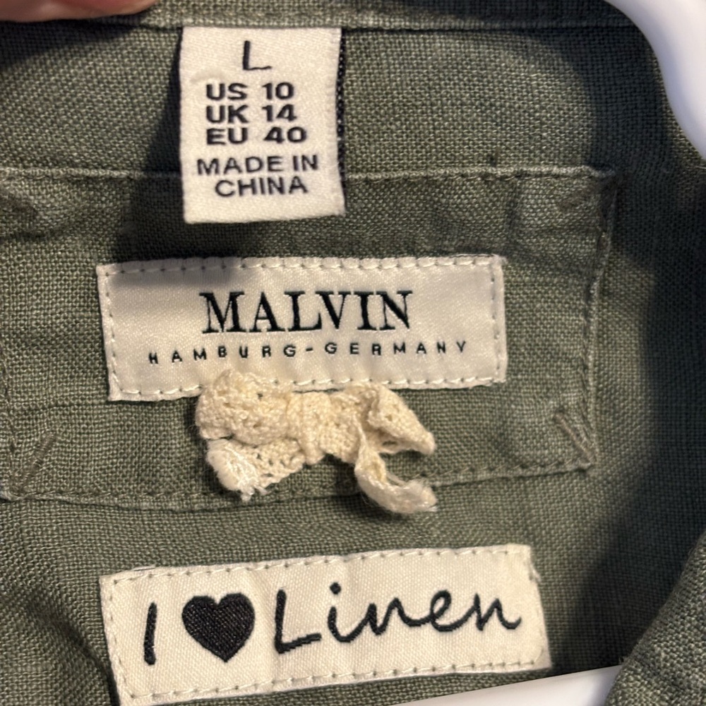 Malvin Hamburg Germany I Love Linen Shirt Dress Womens Size L khaki green - Picture 5 of 5